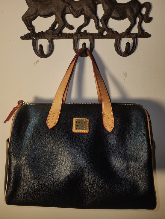 Dooney & Bourke Other - Dooney & Bourke Black Pebbled Leather Olivia Satchel Tan Handles